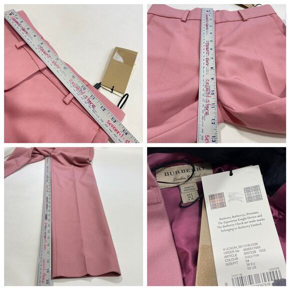 NWT Burberry Leonora 36 US 2 Wool Blend Chalk Pink Trouser Pants High Rise $690 - Picture 8 of 8